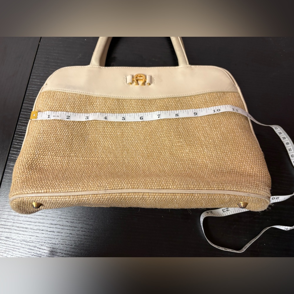 Vintage Etienne Aigner Straw Leather Top Handle Handbag Beige - Picture 10 of 13